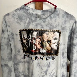 Women’s medium gildan custom tie-dye long sleeve T-shirt with Halloween print